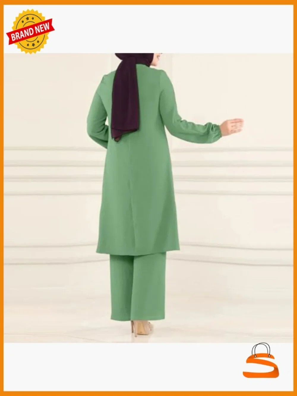 Abaya Dress 2 Piece Set Long Sleeve Loose Top Pants Muslim Women Matching Sets